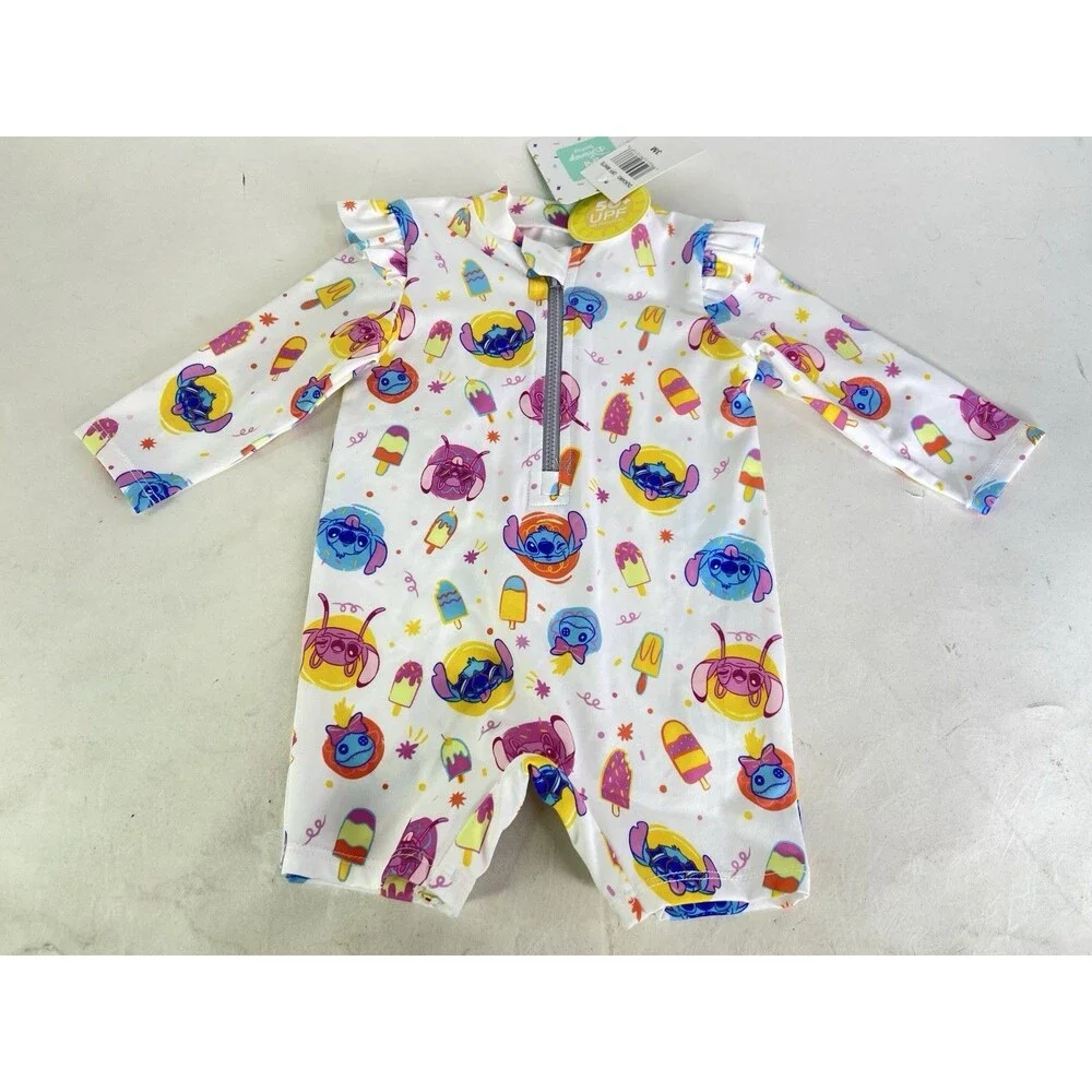 Disney Lilo & Stitch One Piece Long Sleeve Rashguard Swimsuit Baby Girl 3 Months